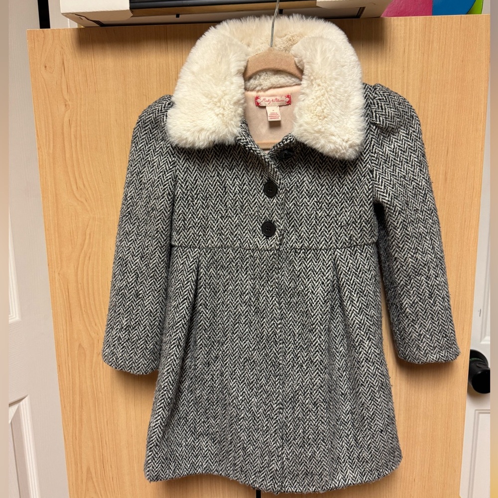 Chic Kids' Herringbone Coat with Faux Fur Collar